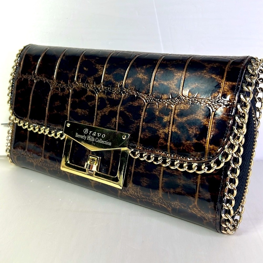 Croc Embossed Leather Wallet Bravo Beverly Hills